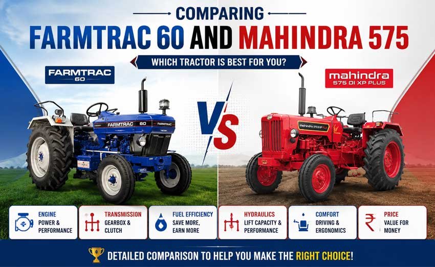 Farmtrac 60 vs Mahindra 575 Tractor Comparison: Power, Mileage & Features